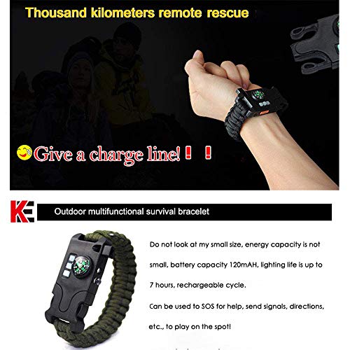 WYYHAA Paracord Bracelet Survival, 2 Pack de Equipo de Emergencia táctico Recargable, Incluye Linterna LED SOS, lámpara UV, brújula de actualización, Rescate con Silbato al Aire Libre,A