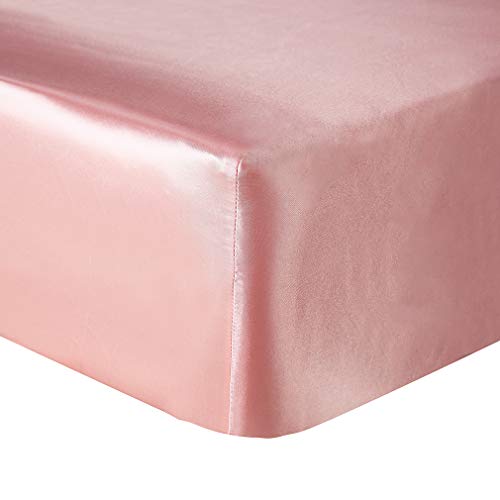 Xiang Ru - Sábanas de Seda sintética, Color Liso, decoración para habitación de Hotel, Rosa, S: Drap Housse 39"*75"+11.8"