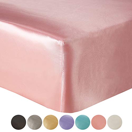 Xiang Ru - Sábanas de Seda sintética, Color Liso, decoración para habitación de Hotel, Rosa, S: Drap Housse 39"*75"+11.8"