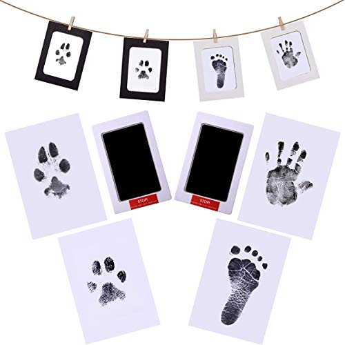 Xiangmall Kit Huella Bebe Clean Touch Almohadilla de Tinta con marco de Fotos de Papel Tarjetas de Impresión Clips de Madera Cuerda de Cáñamo Kit Huellas Familia Regalo Recuerdos (negro)