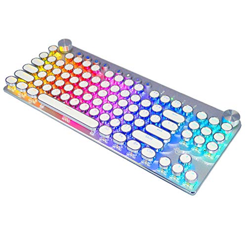 XIUYU Teclado mecánico Retro Bluetooth Wireless/Wired Juego Multi-Dispositivo Teclado-Azul-Interruptor de luz Trasera LED-87 Caps Claves de Ronda for PC/Mac/iPad/IPH/Smartph/Ordenador portátil (