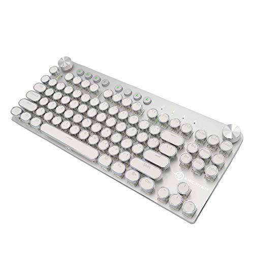 XIUYU Teclado mecánico Retro Bluetooth Wireless/Wired Juego Multi-Dispositivo Teclado-Azul-Interruptor de luz Trasera LED-87 Caps Claves de Ronda for PC/Mac/iPad/IPH/Smartph/Ordenador portátil (