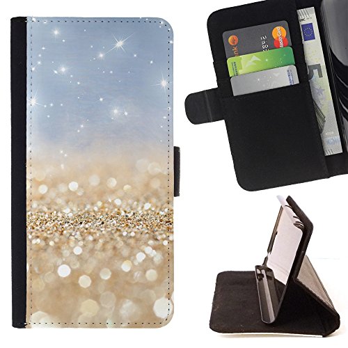 XP-Tech / Flip Funda Carcasa PU de Cuero para Motorola Moto Z / Moto Z Droid - Bling Stars Pearls Heaven Sky Gold