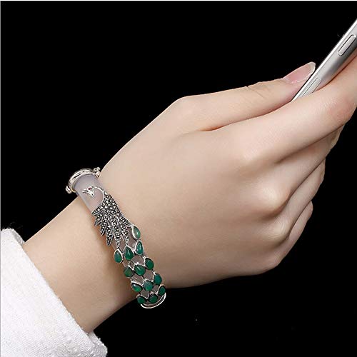 Yajun Pulsera De Jade Silver Animal Peacock Chalcedony 925 Brazaletes De Plata Esterlina para Mujer Pulsera Creativa Joyería,White