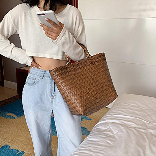 YAOXI Bolsos De Ratán para Mujer, Bolsos Casuales De Ratán Mango De Bambú Tejido De Mimbre Bolso De Mano Verano Playa Bolsa De Paja Grande Dama Totes Grandes Bolsa De Viaje Femenina,Marrón