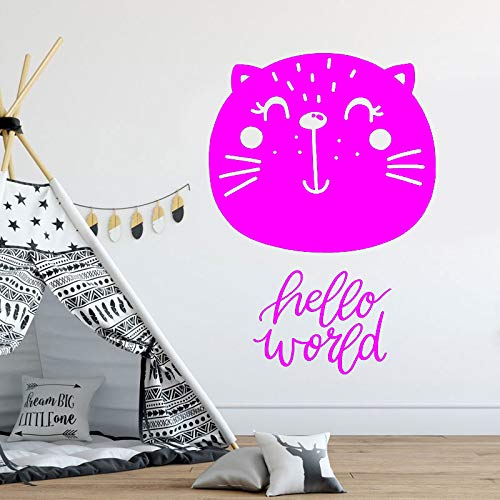 yaoxingfu Hello World Nursery Wall Decal Cut Cat Head Murales para Boy Girl Baby Bedroom Papel Tapiz de Estilo nórdico Simple DIY WW-4 57x81cm