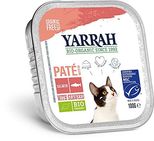 Yarrah Paté Multipack de Comida Ecológica para Gatos con Salmón - 8 x 100 gr - Sin Cereales