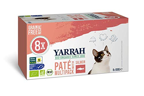 Yarrah Paté Multipack de Comida Ecológica para Gatos con Salmón - 8 x 100 gr - Sin Cereales