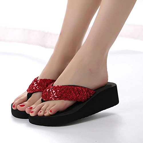 Yesmile Sandalias para Mujer Zapatos Casual de Mujer Sandalias de Verano para Fiesta y Boda Sandalias Antideslizantes de Verano para Mujer Sandalias de Casa Chanclas Interior y Exterior (36, Rojo)