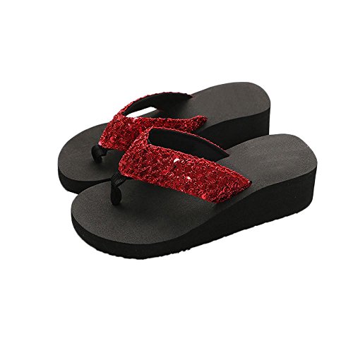 Yesmile Sandalias para Mujer Zapatos Casual de Mujer Sandalias de Verano para Fiesta y Boda Sandalias Antideslizantes de Verano para Mujer Sandalias de Casa Chanclas Interior y Exterior (36, Rojo)