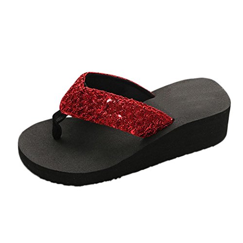 Yesmile Sandalias para Mujer Zapatos Casual de Mujer Sandalias de Verano para Fiesta y Boda Sandalias Antideslizantes de Verano para Mujer Sandalias de Casa Chanclas Interior y Exterior (36, Rojo)