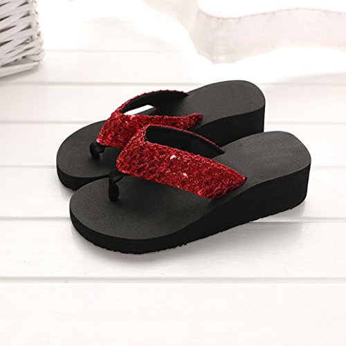 Yesmile Sandalias para Mujer Zapatos Casual de Mujer Sandalias de Verano para Fiesta y Boda Sandalias Antideslizantes de Verano para Mujer Sandalias de Casa Chanclas Interior y Exterior (36, Rojo)