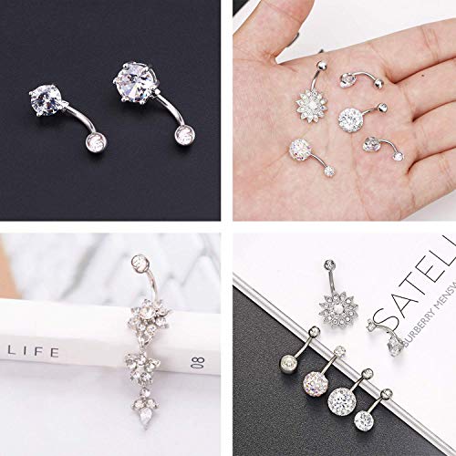 YHmall 6 Piezas Piercing Ombligo Acero Quirurgico, Pendiente Ombligo Corto Plata y Oro Rosa para Mujer