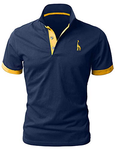 YIPIN Hombre Polo de Manga Corta Bordado de Ciervo Deporte Golf Camisa Poloshirt Negocios Camiseta de Tennis Verano T-Shirt,Marina,XXL