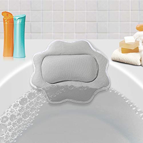 YISUN Almohada Bañera de Malla con Espuma de Memoria, Diseño de Drenaje Rápido, Anti-Moho e Antideslizante Jacuzzi 5D Colchón de SPA, Cojín de Bañera para la Cabeza/Cuello/Respaldo con Ventosas