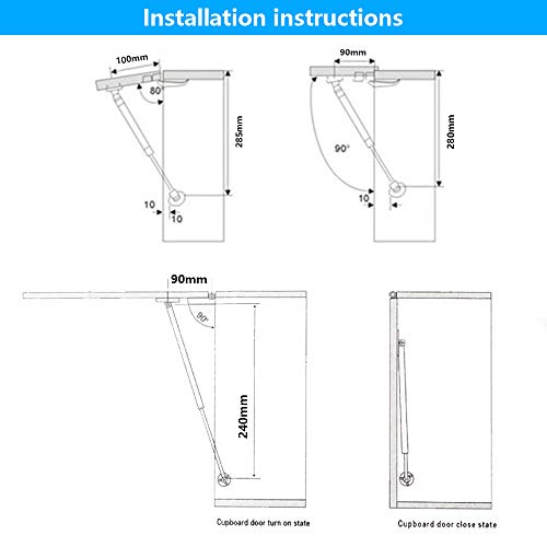YMWALK 2 piezas 200N puntales de gas, elevador de gas elástico, puntales de cierre suave, bisagras de armario con resorte de gas para cocina, manija de puerta, caja de juguetes, bisagra