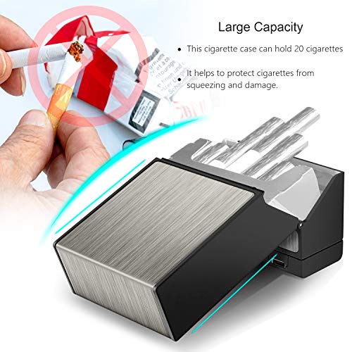 Yosemy Caja de Cigarrillo con Encendedor Cigarette Case de Aluminio Caja Cigarrillo con Mechero USB Recargable Pitillera para Mujer y Hombre, Negro