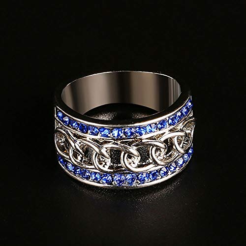 YPSOU Anillo for Las Mujeres, Pulgar Anillos, Anillos de Boho, de Cristal y Plata de la antigüedad, no es fácil de oxidar, Mantenga Gloss (Size7-10) (Color : Blue-Silver, tamaño : 10)