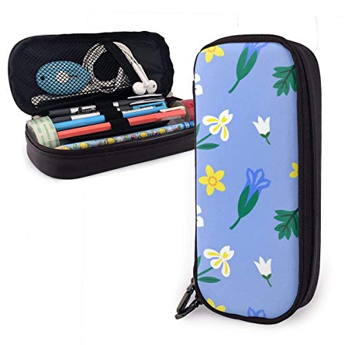 Yuanmeiju Funda de cuero Pu,Art Utensils,Bolsa con Cremallera,Work Accessories,Yellow and White Flower Portable Student Estuche de cuero para lápices Stationery Bag Coin Purse Toiletry Bag