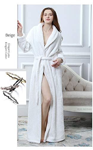 YUHOOE Albornoz para Mujer,Albornoz De Kimono De Franela De Rejilla Extra Larga Unisex Albornoces Cálidos Bolsillo Albornoz De Toalla Suave Y Esponjoso Ropa De Estar para Mujeres/Hombres Blan