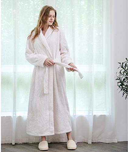 YUHOOE Albornoz para Mujer,Albornoz De Kimono De Franela De Rejilla Extra Larga Unisex Albornoces Cálidos Bolsillo Albornoz De Toalla Suave Y Esponjoso Ropa De Estar para Mujeres/Hombres Blan