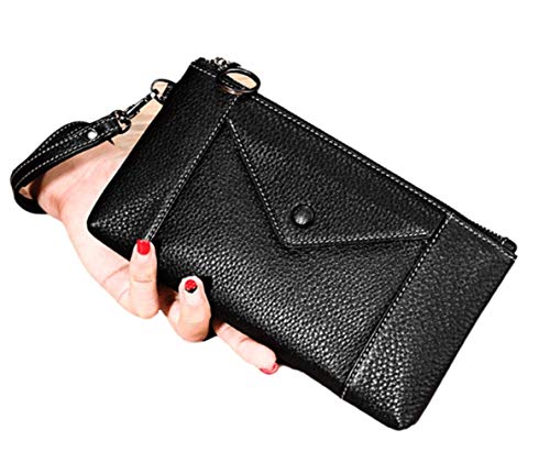 YuJian12 Monedero del Bolso Femenino Retro sobre del patrón Suave del Bolso del Lichi Cremallera Bolsa de la Moneda (Color : Black)