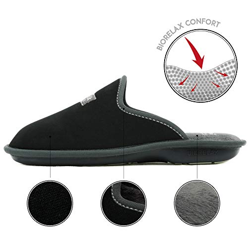 Zapatillas de Estar por casa Hombre/Mujer. Slippers para Verano e Invierno/Pantuflas cómodas, Resistentes, Transpirables y de Interior Suave. Suela de Goma Antideslizante (44 EU, Negro)