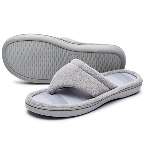 Zapatillas de punto gradacionales de la tanga del color de las señoras acogedoras del nicho de la microfibra, chanclas texturizadas del balneario de la espuma de la memoria, color Gris, talla 42/43 EU