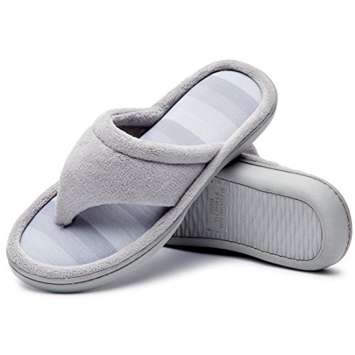 Zapatillas de punto gradacionales de la tanga del color de las señoras acogedoras del nicho de la microfibra, chanclas texturizadas del balneario de la espuma de la memoria, color Gris, talla 42/43 EU