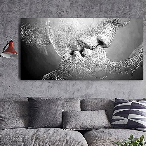 ZHOUBA Moderno monocromático del beso del amor del arte abstracto en lona Pintura Arte cuadro de la pared Decoración del hogar 60*40cm Black And White