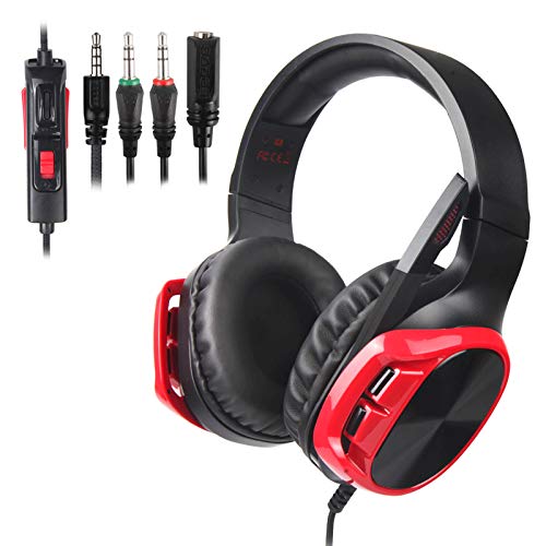 ZKKZ Gaming Headset es Adecuado para PS4 Controlador, Xbox One, PC, Ordenador portátil, Mac, Tablet, Orejeras, Reducción de Ruido Gaming Headset con micrófono, Conveniente para los jueg Red