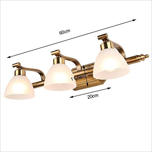 Z&Z-Apliques en forma de vela Led Retro Impermeable Cobre Vidrio Inodoros Luz De Espejo Luces De Maquillaje, Creative Three Heads Simple 60cm Baño Espejo Luz Delantera Espejo Luces De Gabinete Vestido