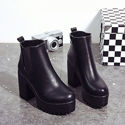 2018 Invierno Mujer Botines Tacon Alto Plataforma Zapatos Botas Martin de Cabeza Redonda (35 EU, Negro)