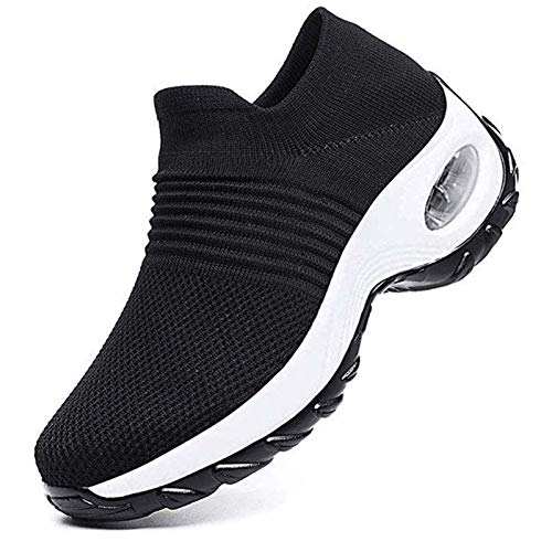 2020 Zapatos cuña Mujer Zapatillas de Deportivas Plataforma Mocasines Primavera Verano Planas Ligero Tacon Sneakers Cómodos Zapatos para Mujer, Blanco Negro,40 EU