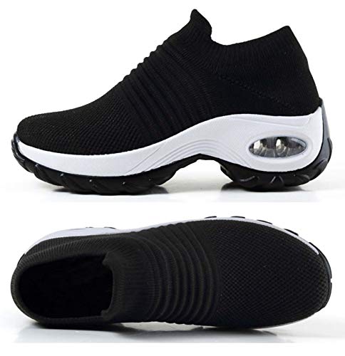 2020 Zapatos cuña Mujer Zapatillas de Deportivas Plataforma Mocasines Primavera Verano Planas Ligero Tacon Sneakers Cómodos Zapatos para Mujer, Blanco Negro,39 EU