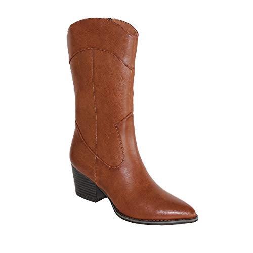 43374-Bota de Mujer con Tacon Ancho, Comodos y Cierre de Cremallera Otono Iniverno 2019. Talla 36 Camel