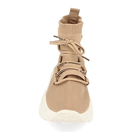 54339-Zapatilla Abotinada para Mujer, de Estilo Calcetin Elastico, y Cierre de Cordones, Otono Invierno 2020. Talla 41 Camel