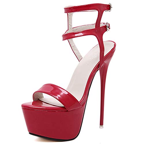 ACCLD Zapatos de Corte de tacón Alto para Mujer, Sandalias Sexis de tacón Alto para Mujer, Zapatos de Stripper de Moda de 16 cm, Zapatos de Fiesta, Sandalias con Plataforma,Rojo,45