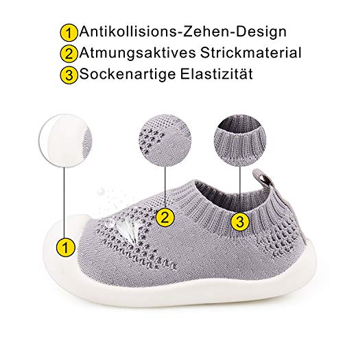 Addmluck Zapatos de punto para niños, zapatos de bebé con suela suave, transpirables, ligeros, adecuados para 1-4 años, color Gris, talla 20 EU Schmal