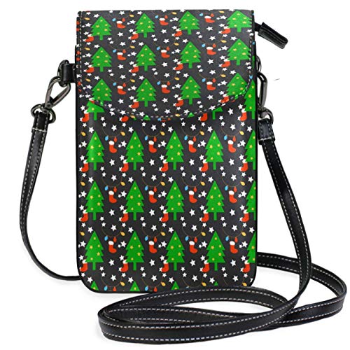 AEMAPE Árboles de Navidad Verdes Botas Estrellas Crossbody Monedero para teléfono Pequeño Mini Bandolera Bolsa para teléfono Celular Cartera de Cuero para Mujeres y niñas