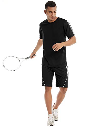 Aibrou Conjunto de Chándal Corto Raya Hombre,Verano Camiseta Manga y Pantalon Transpirable y de Secado rápido Ideal para Gym Correr Trotar Caminar