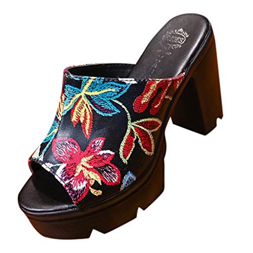 AIni Sandalias De Vestir Planas Mujer Verano 2019 Planas Zapatillas De CuñA Sandalias Bohemia Estampadas CóModos Zapatos De TacóN Alto De Antideslizantes Negro BlancoDia De Miembro Oferta 35-39