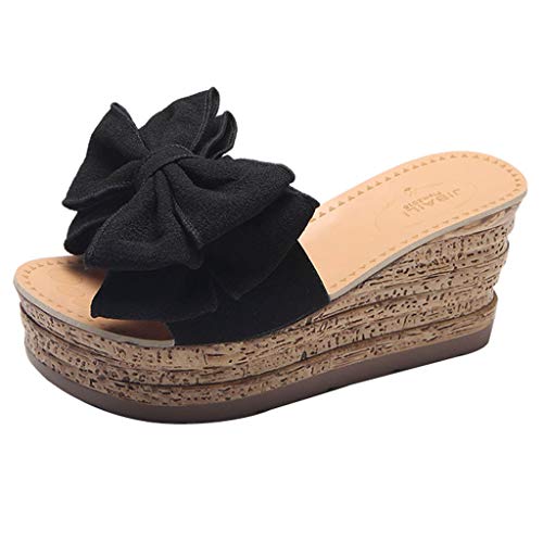 AIni Zapatillas De Verano Mujer Sandalias Casuales Zapatillas De Playa Tacones Altos Zapatos De CuñA TacóN De 8cm Zapatillas De Bowknot Zapatillas De Moda Casual Playa Zapatos De Planas Bohemia 35-40