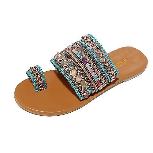 AIni Zapatos De Playa Verano Mujer Sandalias Estampadas Estilo Etnico Sandalias Bohemias Zapatillas Planas De TacóN Bajo Zapatos Planos De Estilo Europeo Y Americano Sandalias De Punta Abierta 35-43