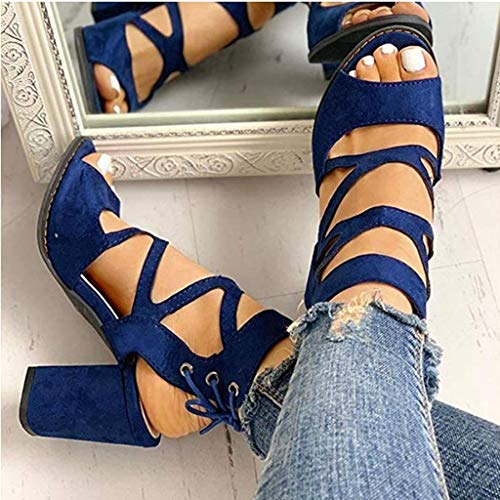 AIni Zapatos De Vestir De Verano Mujer Sandalias De Fiesta Y Boda Calado Tacones Altos TacóN 8cm Zapatos De Boca De Pescado Sandalias De Moda Casual Sandalias Romanas TamañO Grande Negro Azul 35-43