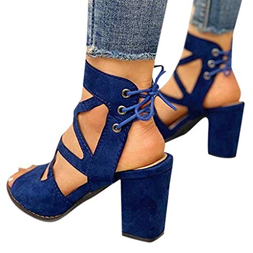 AIni Zapatos De Vestir De Verano Mujer Sandalias De Fiesta Y Boda Calado Tacones Altos TacóN 8cm Zapatos De Boca De Pescado Sandalias De Moda Casual Sandalias Romanas TamañO Grande Negro Azul 35-43