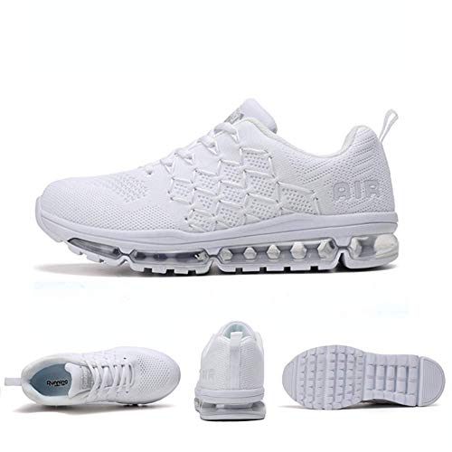 Air Zapatillas de Running para Hombre Mujer Zapatos para Correr y Asfalto Aire Libre y Deportes Calzado 1643 Unisexo White 39