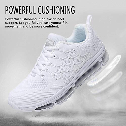 Air Zapatillas de Running para Hombre Mujer Zapatos para Correr y Asfalto Aire Libre y Deportes Calzado 1643 Unisexo White 39