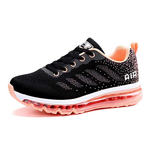 Air Zapatillas de Running para Hombre Mujer Zapatos para Correr y Asfalto Aire Libre y Deportes Calzado Unisexo Black Orange 39