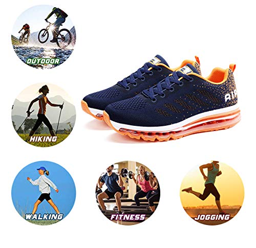 Air Zapatillas de Running para Hombre Mujer Zapatos para Correr y Asfalto Aire Libre y Deportes Calzado Unisexo Blue Orange 38